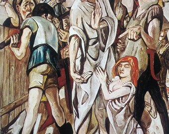 Original Vintage Print 1991 by Max Beckmann. Christ and The Woman Taken In Adultery.  German Art, Modern Art, Home Decor, Wall Art