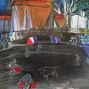 Estampe originale vintage 1958 Par Raoul Dufy. La corrida (1948) Français impressionnisme fauvisme, modernisme, art mural, décoration d'intérieur