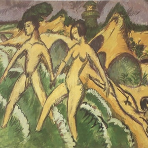 Original Vintage Print 1985 by Ernst Ludwig Kirchner. Striding Into The Sea (1912) German Art, Modern Art, Home Decor
