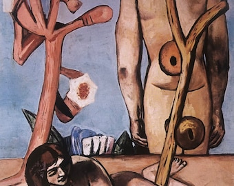 Original Vintage Print 1991 by Max Beckmann. Carnival. The Man And Woman. German Art, Modern Art, Home Decor, Wall Art