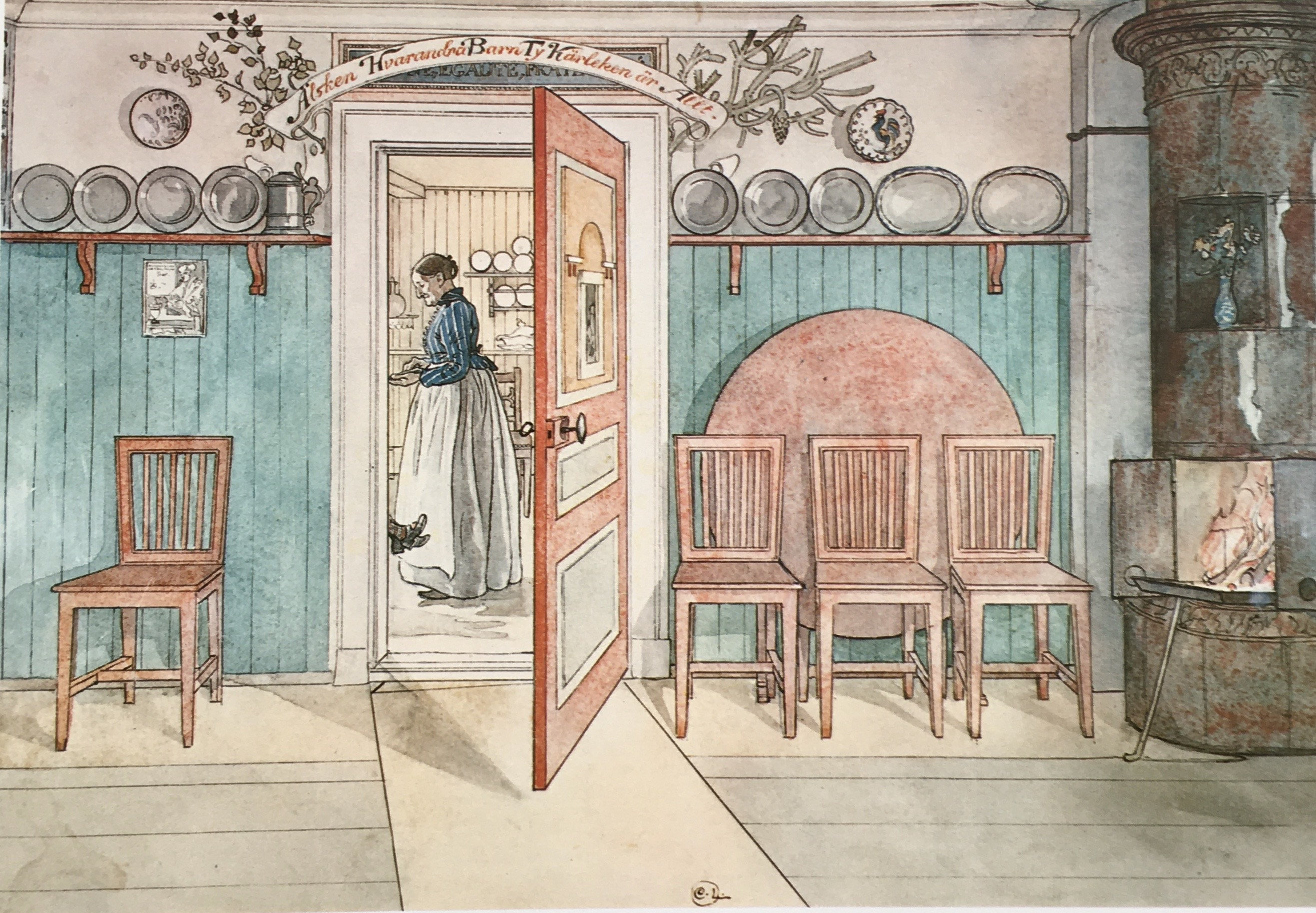 Original Vintage Print 1976 by Carl Larsson. Old Anna. Swedish