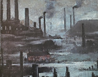 Original Vintage Print 1978 by L.S. Lowry. Landscape In Wigan (1925) Industrial English" Match Stick Men" Modern Wall Art, Home Decor