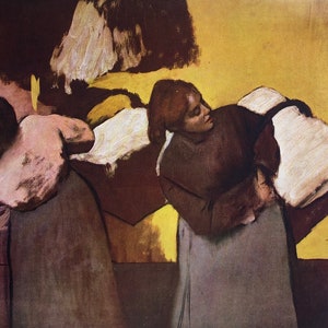 Originele vintage print 1951 door Edgar Degas. Twee wasvrouwen. Kunst aan de muur, woondecoratie, Franse impressionistische kunst.