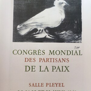Impresión original del cartel del siglo XX del vintage 1989 de Pablo Picasso. Congres Mondial Des Partisans De La Paix Arte moderno, Arte mural