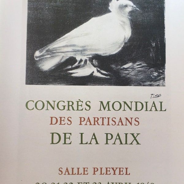 Impresión original del cartel del siglo XX del vintage 1989 de Pablo Picasso. Congres Mondial Des Partisans De La Paix Arte moderno, Arte mural