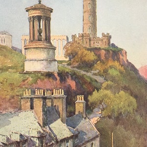 Originele Vintage kleine lettertjes door E W Haslehust Circa 1920. Edinburgh, Calton Hill. Schotland. Kunst aan de muur, woondecoratie voor elke kamer.