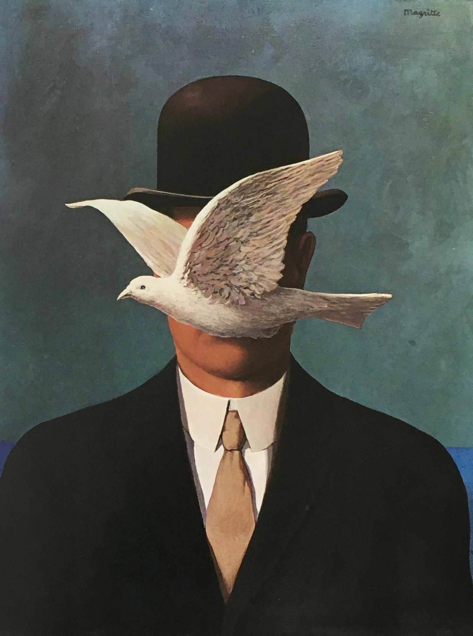額装済/山高帽の男（ルネ マグリット） ルネ・マグリットによる1975年のオリジナルヴィンテージプリント。山高