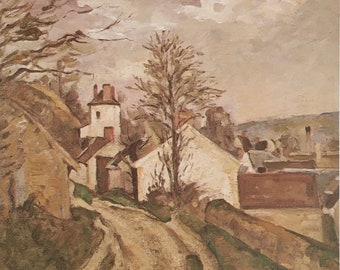 Originele vintage print 1991 door Paul Cezanne. Dr. Gachet's huis in Auvers 1873. Franse impressionistische moderne kunst aan de muur, woondecoratie
