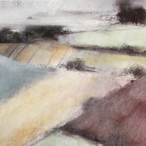 Original vintagetryck 1989 av Francia Turner, Resor Landskap. Wittenham Clumps. Heminredning för alla rum, väggkonst, modern konst