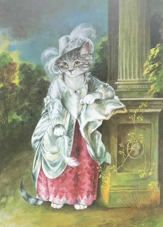 Original Vintage Print by Susan Herbert 1990. Cats of Art