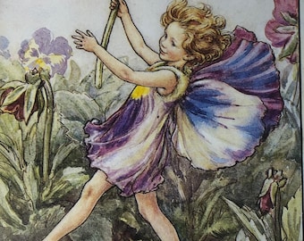 Original Vintage Print 1995 by Cicely Mary Barker.  The Pansy Fairy. Childs Nursery, Playroom Childs Gift, Fairies  Home Decor
