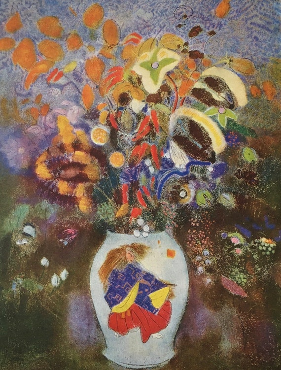 Original Vintage Print 1971. By Odilon Redon. The Japanese Warrior Vase (1905-1908) French, Symbolism, Modern Art. Wall Art, Home Decor