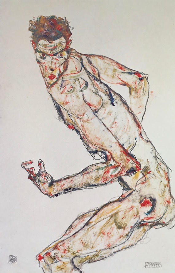 エゴン・シーレによる1988年のオリジナルヴィンテージプリント。戦士