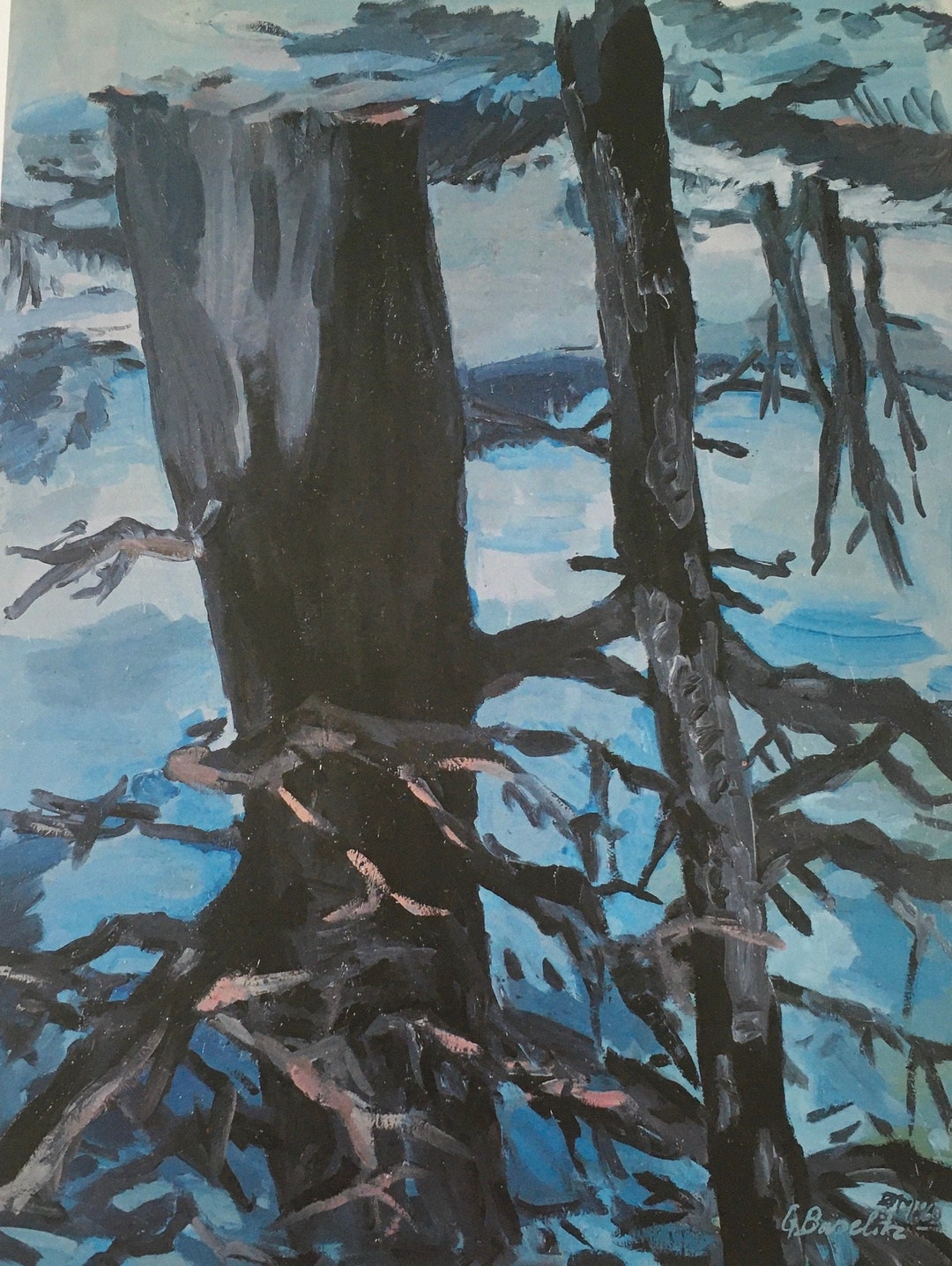 Original Vintage Print 1985 by Georg Baselitz. the Forest on Its