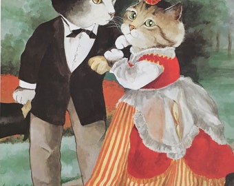 Original Vintage Print by Susan Herbert 1992. (Auguste Renoir) The Engaged Couple. Wall Art, Home Decor For Any Walls Impressionist Cats.