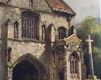 Original Vintage Small Print by E W Haslehust Circa 1913. Dukeries Nottinghamshire, The Priory Gateway, Worksop  Topographic Wall Art, Decor