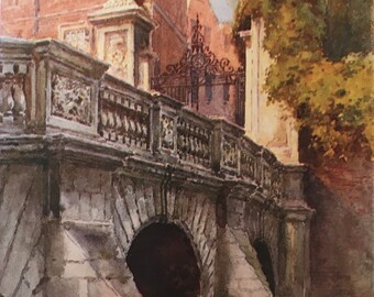 Original Vintage Small Print by E W Haslehust Circa 1920.  Cambridge.  Wren's Bridge,  St John's College. Topographic Wall Art, Home Decor