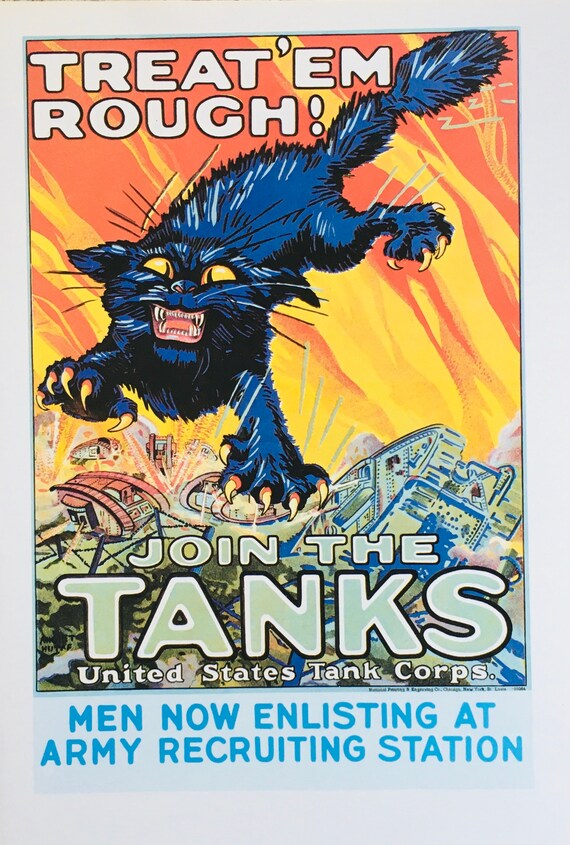Original Vintage Print of Cats. 1976. Cat Goes to War. Treat 'em