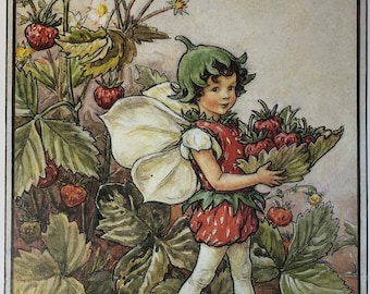 Original Vintage Print 1995 by Cicely Mary Barker.  The Strawberry Fairy. Childs Nursery, Playroom, Childs Gift, Any Home Decor
