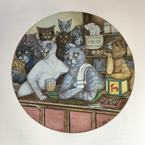 Original Vintage Small Print 1982 by Zoe Stokes. The Twenty Minute Tale.  Wall Art, Cat Art For Cat Lovers, Home Decor