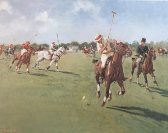 Original Vintage Plate From A Book 1993 by Terence Cuneo British Painter. Centenary Commemoration Polo Match, Windsor.  Military Wall Art
