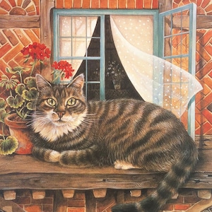 Original Vintage Print 1989 by Lesley Anne Ivory.  The Cat Of The House. Gift For Cat Lovers Cat Wall Art, Modern Art. Home Decor