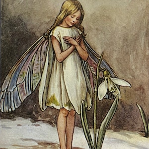 Original Vintage Print 1995 by Cicely Mary Barker.  The Snowdrop Fairy. Childs Nursery, Playroom, Childs Gift, Any Home Decor