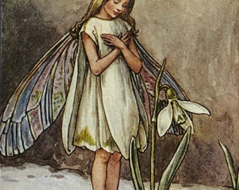 Original Vintage Print 1995 by Cicely Mary Barker.  The Snowdrop Fairy. Childs Nursery, Playroom, Childs Gift, Any Home Decor