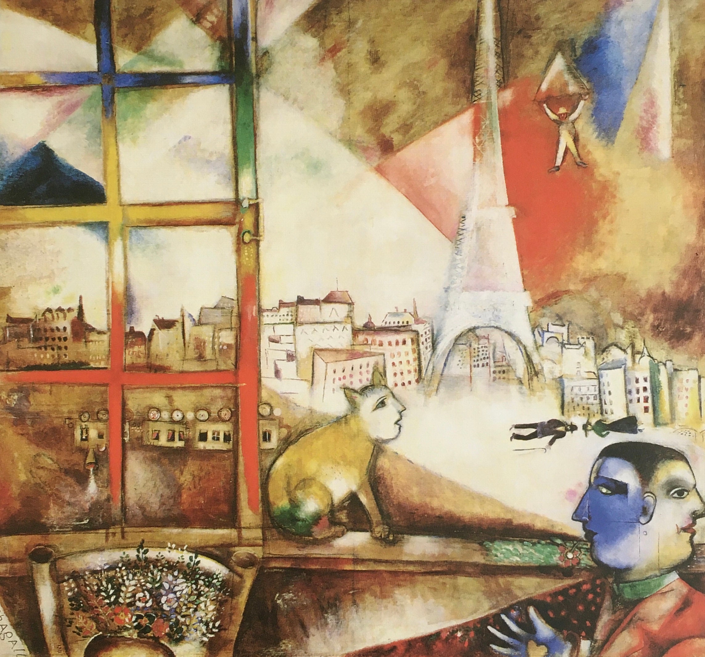 Original Vintage Print by Marc Chagall 1998 Paris Through the
