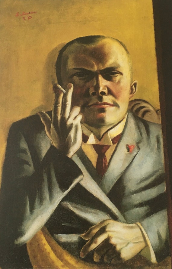 self portrait with a cigarette Original Vintage Print 1985 by Max Beckmann. Self Portrait With Cigarette  (1923) German Art, Modern Art, Home Decor, Wall Art