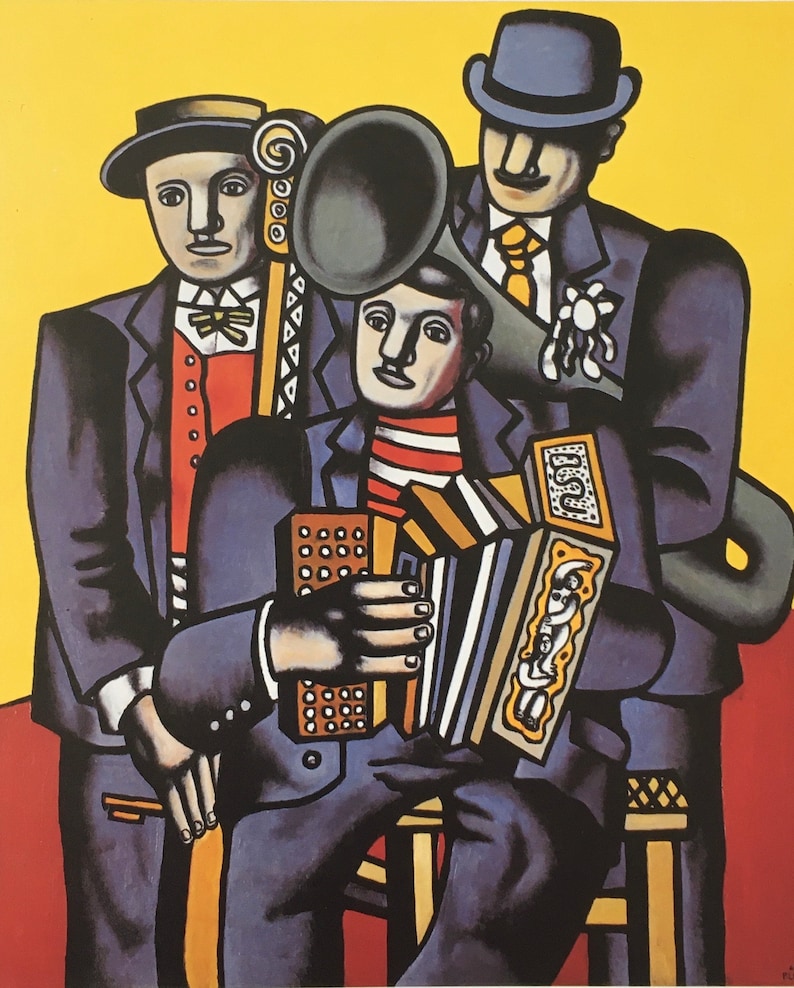 Original Vintage Print 1991 by Fernand Leger. Les Trois Musiciens 1944 French Tubism, Cubism, Modernism, Wall Art, Home Decor image 1