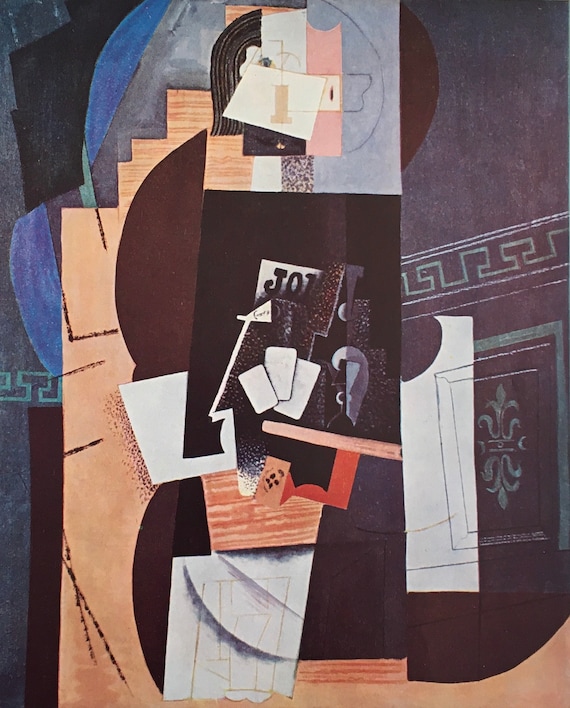 Vintage 1961 Pablo Picasso Guitar on Table Cubist Art Print Vintage 1961 Pablo Picasso Guitar on Table Cubist Art Print