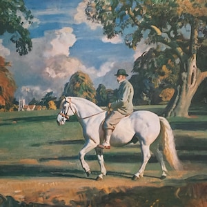 Impresión vintage original 1981 de Sir Alfred Munnings 1878-1959. Rey Jorge V en &#39;Jock&#39;. Arte de pared, decoración del hogar, artista inglés famoso.