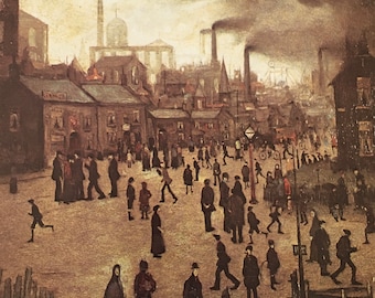 Original Vintage Print 1978 by L.S. Lowry. A Manufacturing Town (1922) Industrial English" Match Stick Men" Modern Wall Art, Home Decor