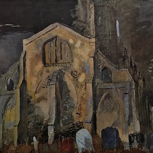 Original Vintage Print 1944 by John Piper. Fotheringhay Church (1941) English Artist,  Wall Art, Home Decor