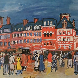 Original Vintage Print 1987 By Raoul Dufy. The Houses At Trouville (1933) French Impressionism Fauvism, Modernism, Wall Art, Home Decor
