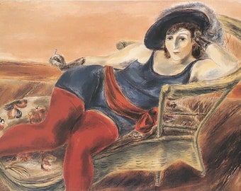 Original Vintage Print 1993 By Yasuo Kuniyoshi. Circus Girl Resting II  (1931)  Figurative Modern Art, Women In Art, Wall Art