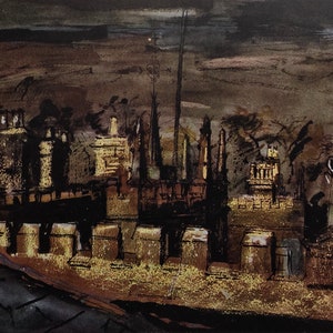 Original Vintage Print 1944 von John Piper. Renishaw Hall, Das Dach. (1943) Englischer Künstler, Wandkunst, Home Decor