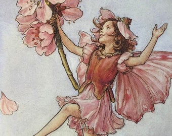 Original Vintage Print 1995 von Cicely Mary Barker. Die Mandelblütenfee. Kinderzimmer, Spielzimmer, Kindergeschenk, jedes Wohndekor