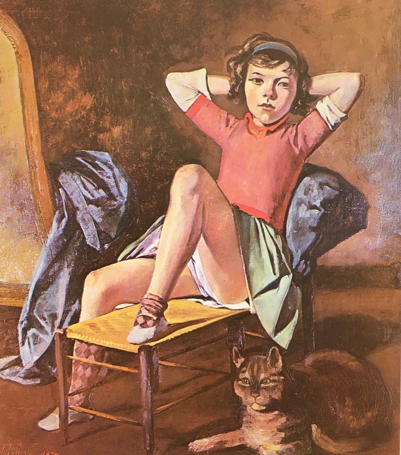 Original Vintage Print 1991 by Balthus. Girl And Cat 1937 Surrealism, Modern Wall Art, Home Decor image 1