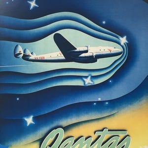 Original Vintage Aviation Poster Print 1989  Quantas Empire Airways The Kangaroo Service Sydney- London Flying Aviation Wall Art, Home Decor