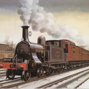 Impresión vintage original de 1965 de C Hamilton Ellis. Tren de vapor del norte de Londres que sale de Richmond. Arte de pared, decoración del hogar, regalo para entusiastas del tren.