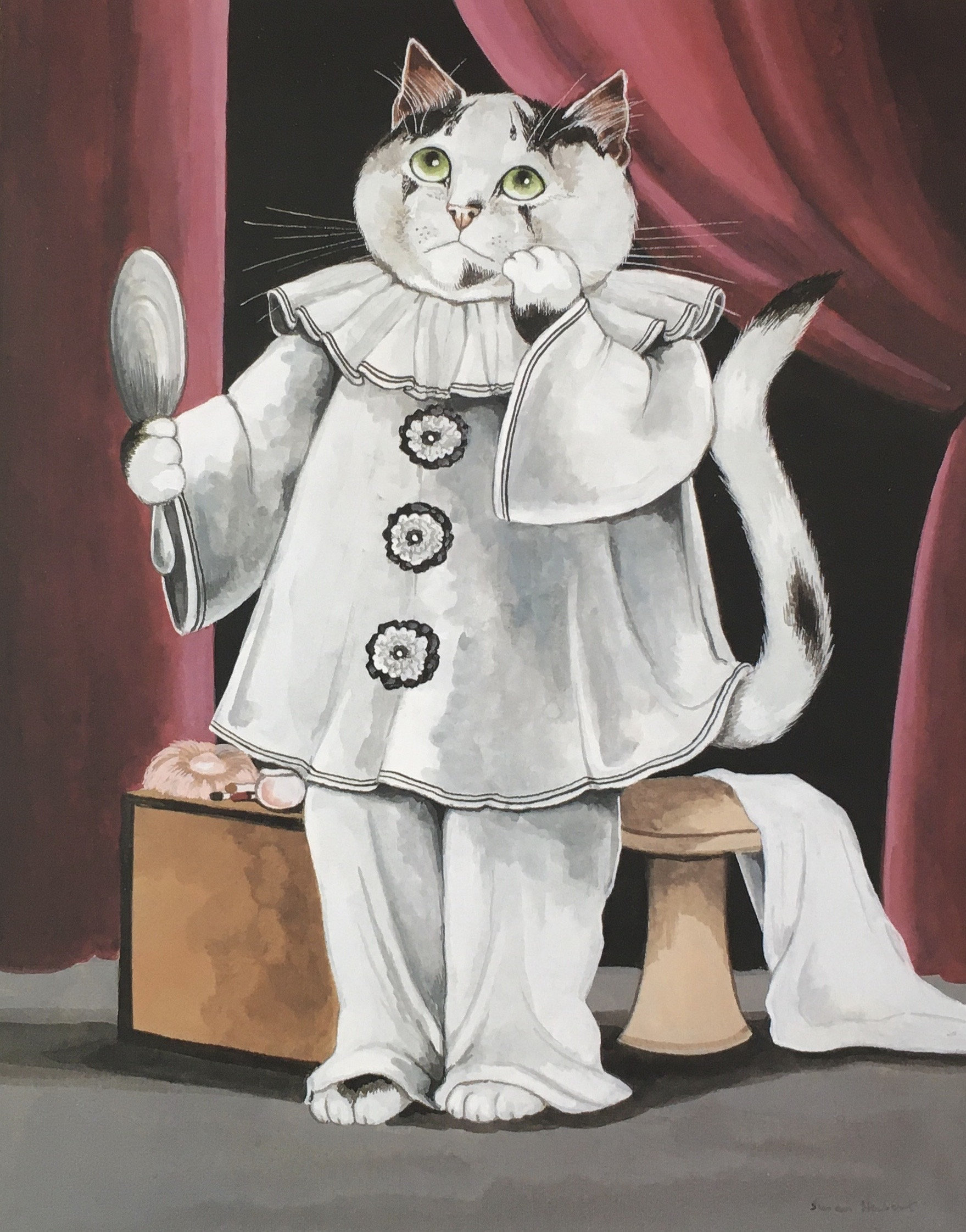 Original Vintage Print by Susan Herbert 1997. Opera Cats