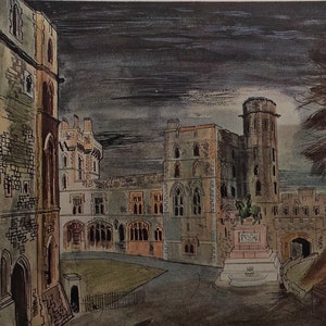Original Vintage Print 1944 von John Piper. Windsor Castle, Great Court (1942) englischer Künstler, Wandkunst, Wohnkultur