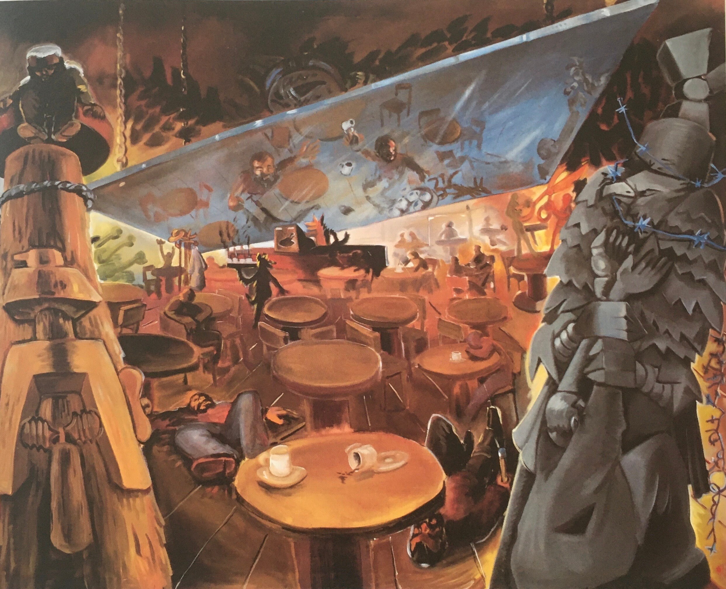 Original Vintage Print 1985 by Jorg Immendorff. Cafe Rehearsal (1980) German Art, Modern Art, Home Deco, Wall Art