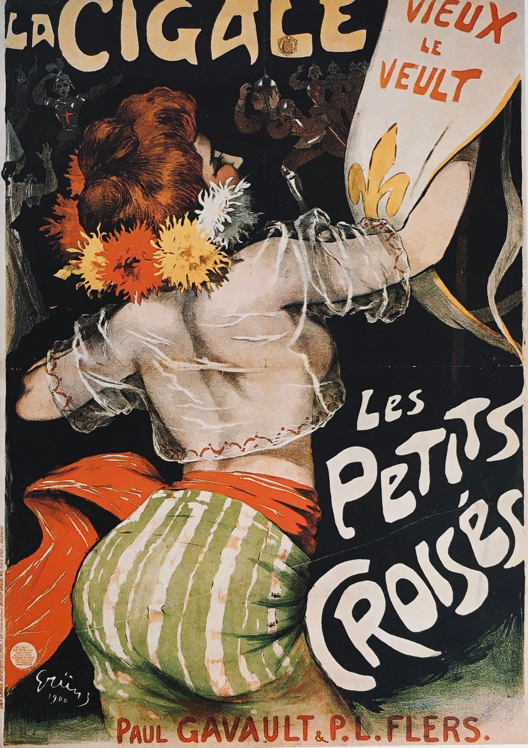 Original Vintage Print 1989 by Jules A Grun. Les Petits Croises (1900) Home Decor, Wall Art, French Poster Advertising Art.