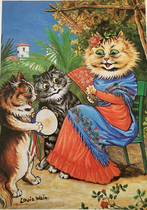 Original Vintage Print 1983 by Louis Wain. Cats. the Senorita of Spain.  Wall Art, Cat Art for Cat Lovers, Home Decor - Etsy Denmark