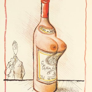 Original Vintage Print 1990 by Ronald Searle. Exceptionally Full- Bodied. Comical, Wine Drinking. Modern Art. Wine Wall Art