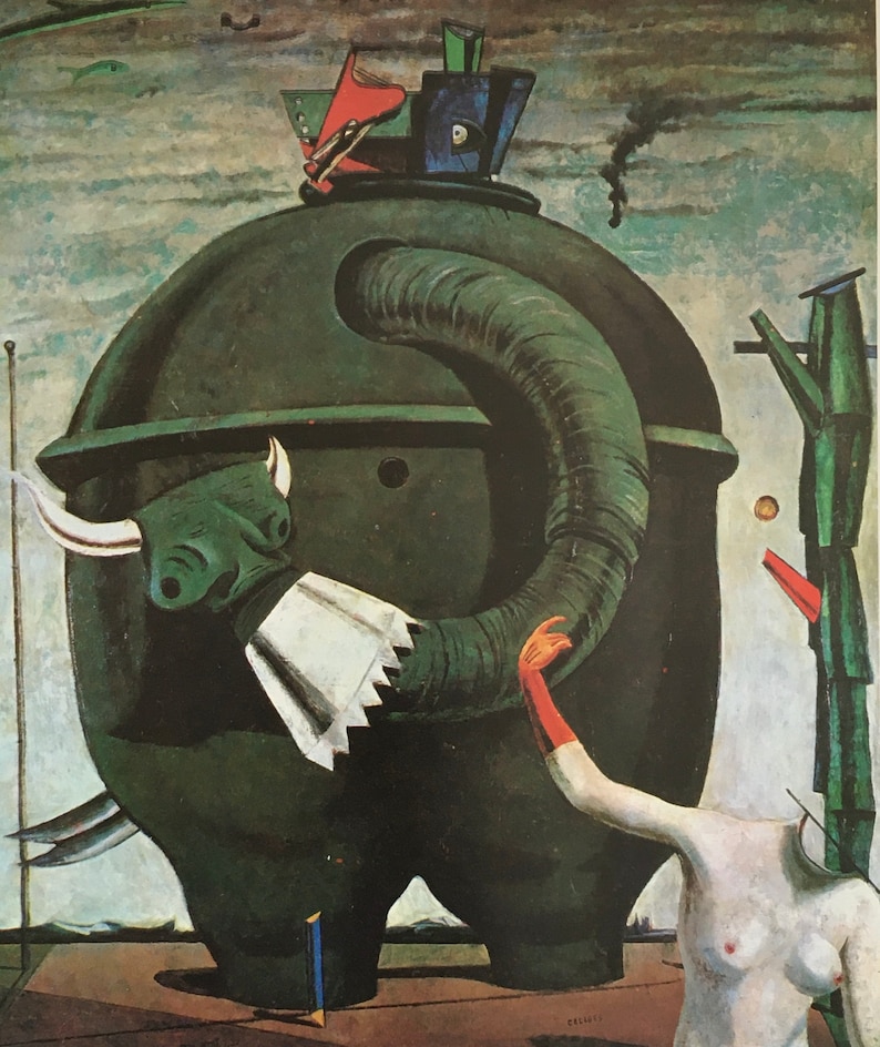 Original Vintage Print 1973 by Max Ernst. The Elephant Celebes 1921. Surrealism, Modern Wall Art, Home Decor image 1