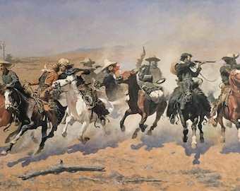 Original Vintage Print 1997 by Frederic Remington. A Dash For The Timber (1889) American Old West American Realism Wall Art